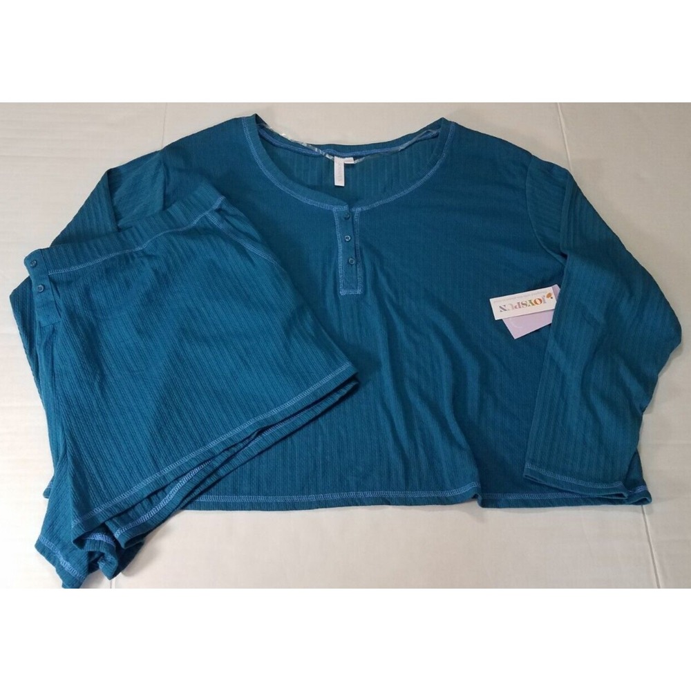 Joyspun 2pc Sleep Set Long Sleeve Shorts Pajamas Women 3X(22W-24W) Blue Teal NEW